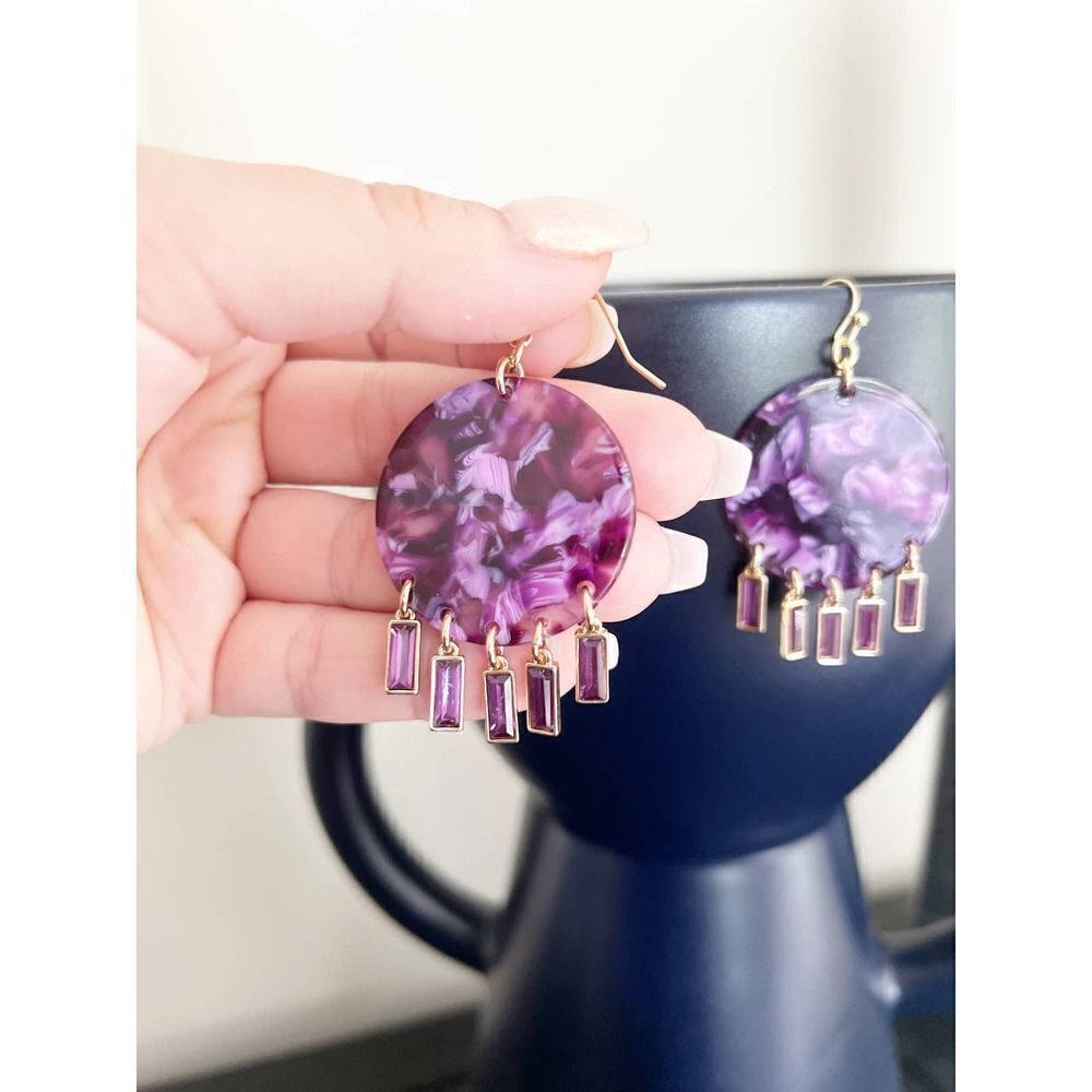 INC Purple Circle Earrings with Drop Crystals - Picture 3 of 7